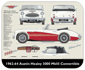 Austin Healey 3000 MkIII Convertible 1963-67 Place Mat, Small
